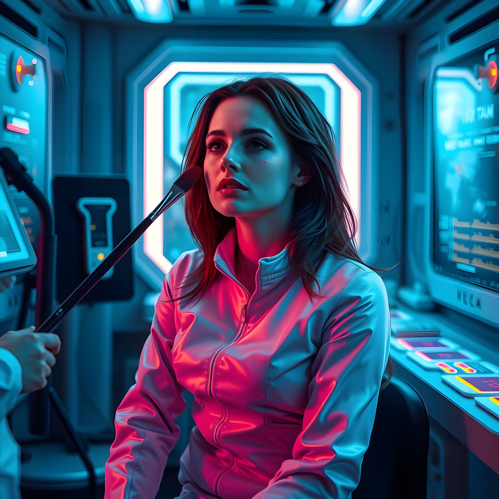Futuristic Hypnosis Scene with Neon Accents and Ir... - AI Art