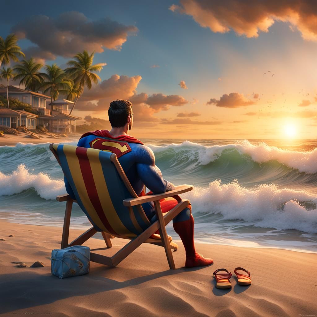 Superman Goes to the Beach  by @mathy_art_girl_305