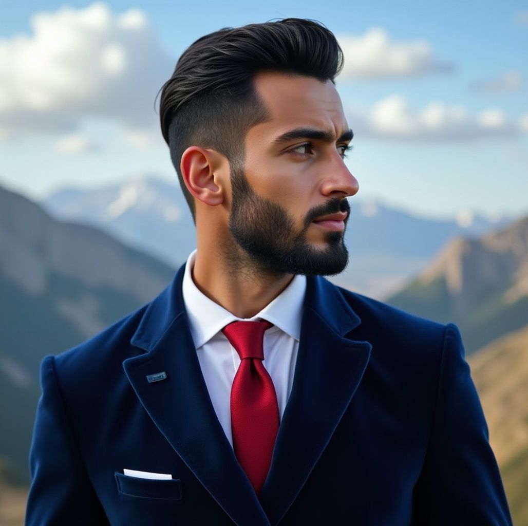 A handsome man  wearing  a   blue  velvet suit