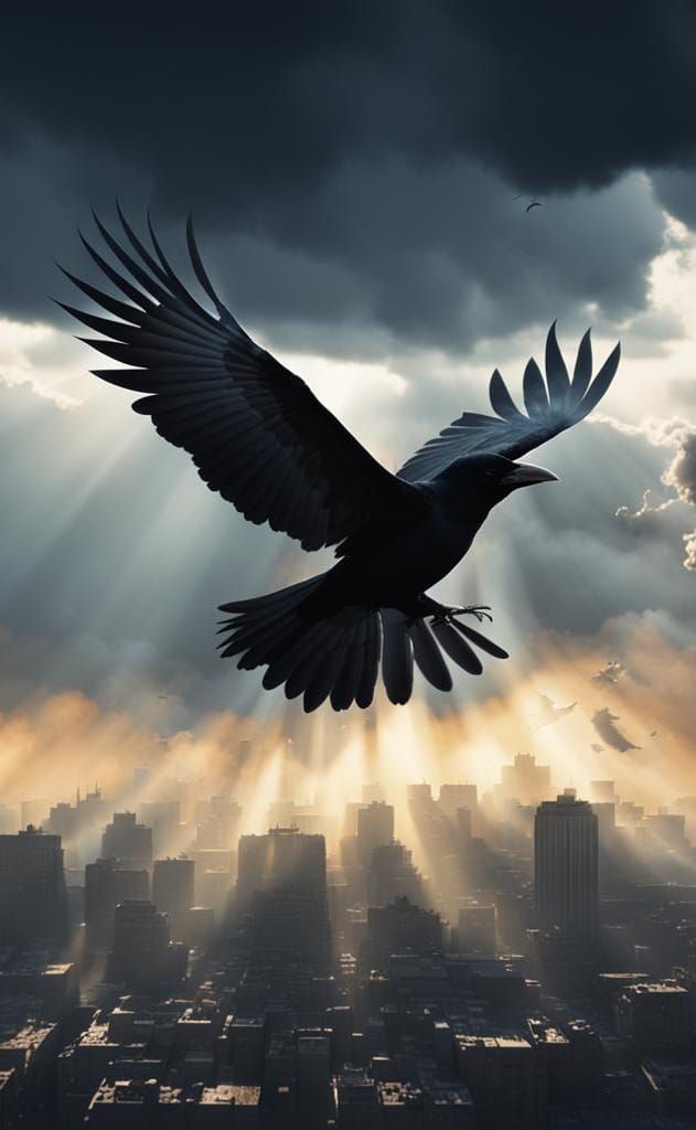 Apocalyptic Crow Soaring Through God Rays in 4K