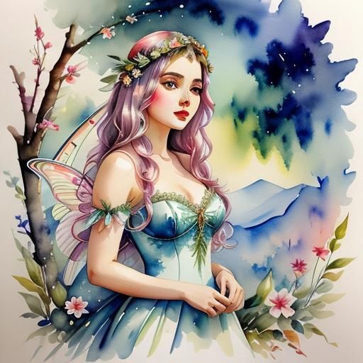 Gorgeous Fairy Princess, watercolor illustration by unknown artist <lora:Watercolor sd15:1.0>