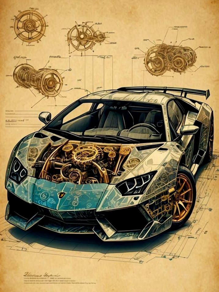 Imagine::: Leonardo da Vinci-inspired illustration of a tran...