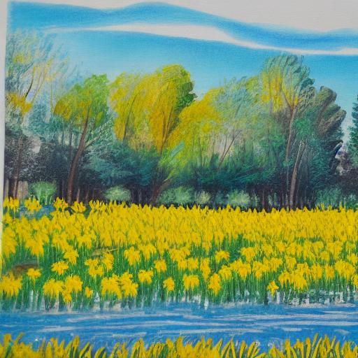 A host, of golden daffodils;
Beside the lake, beneath the tr...