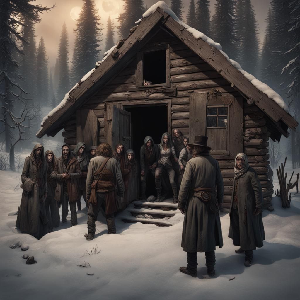 The gaunt, famished Survivors of the Donner Party huddled around a ...