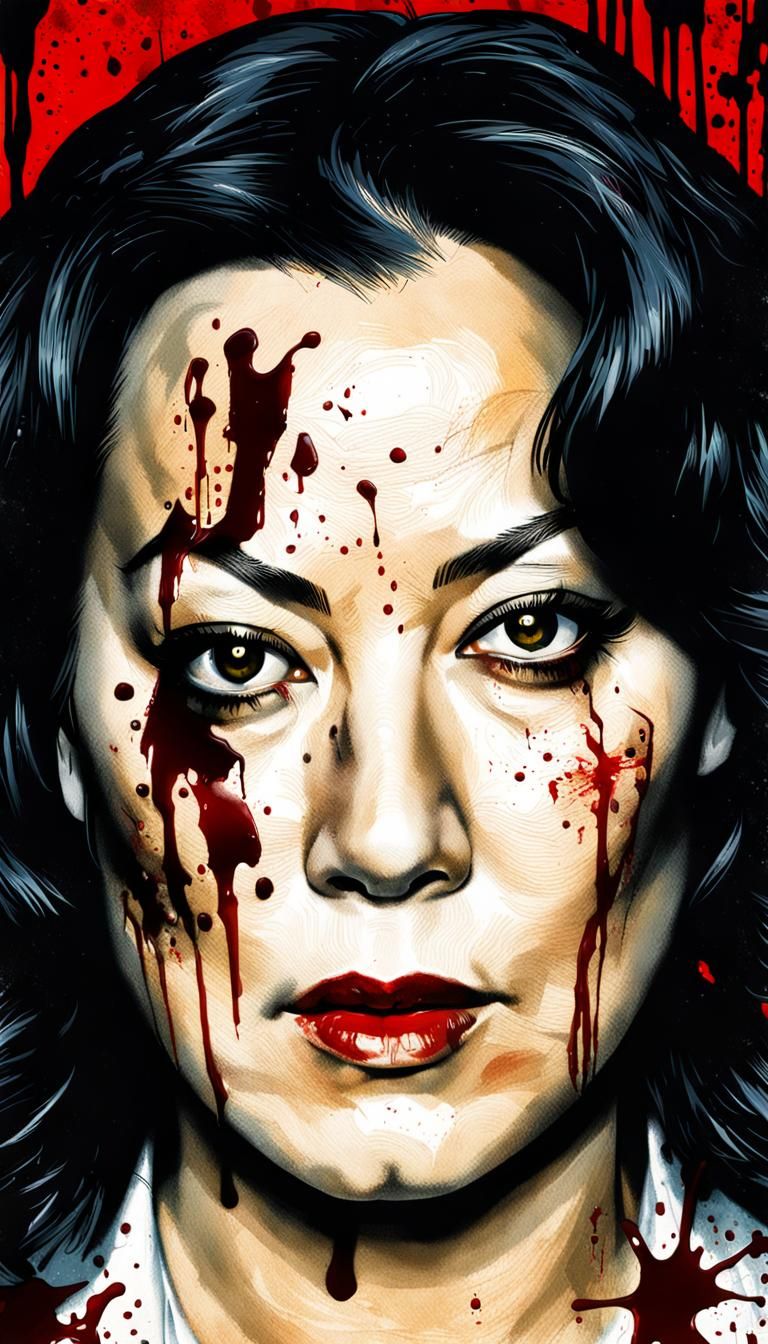 Jennifer Tilly serial killer poster, detailed face, expressi...