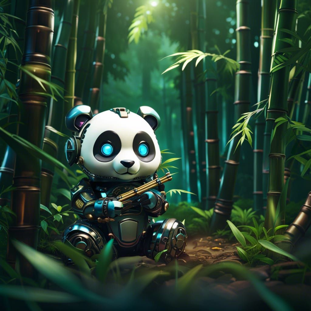Pandabot enjoys munching metallic bamboo - AI Generated Artwork ...