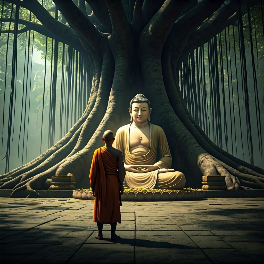 Enlightenment Under the Bodhi Tree: A Cinematic Scene