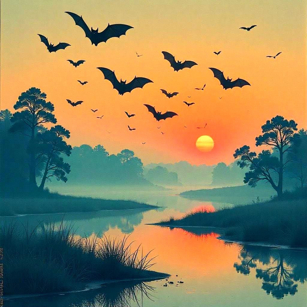 Fledermäuse über Moorlandschaft