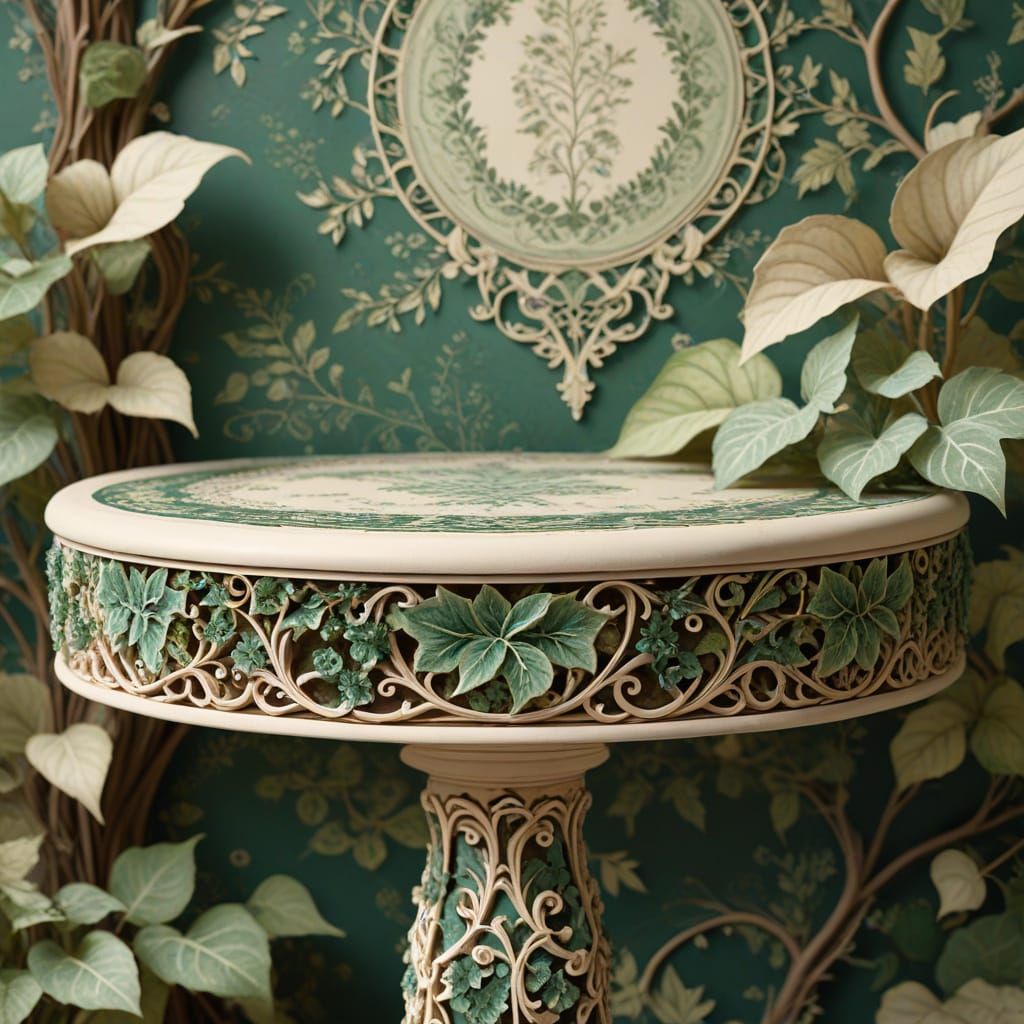 Whimsical Victorian-Era Pedestal in Soft, Earthy Tones