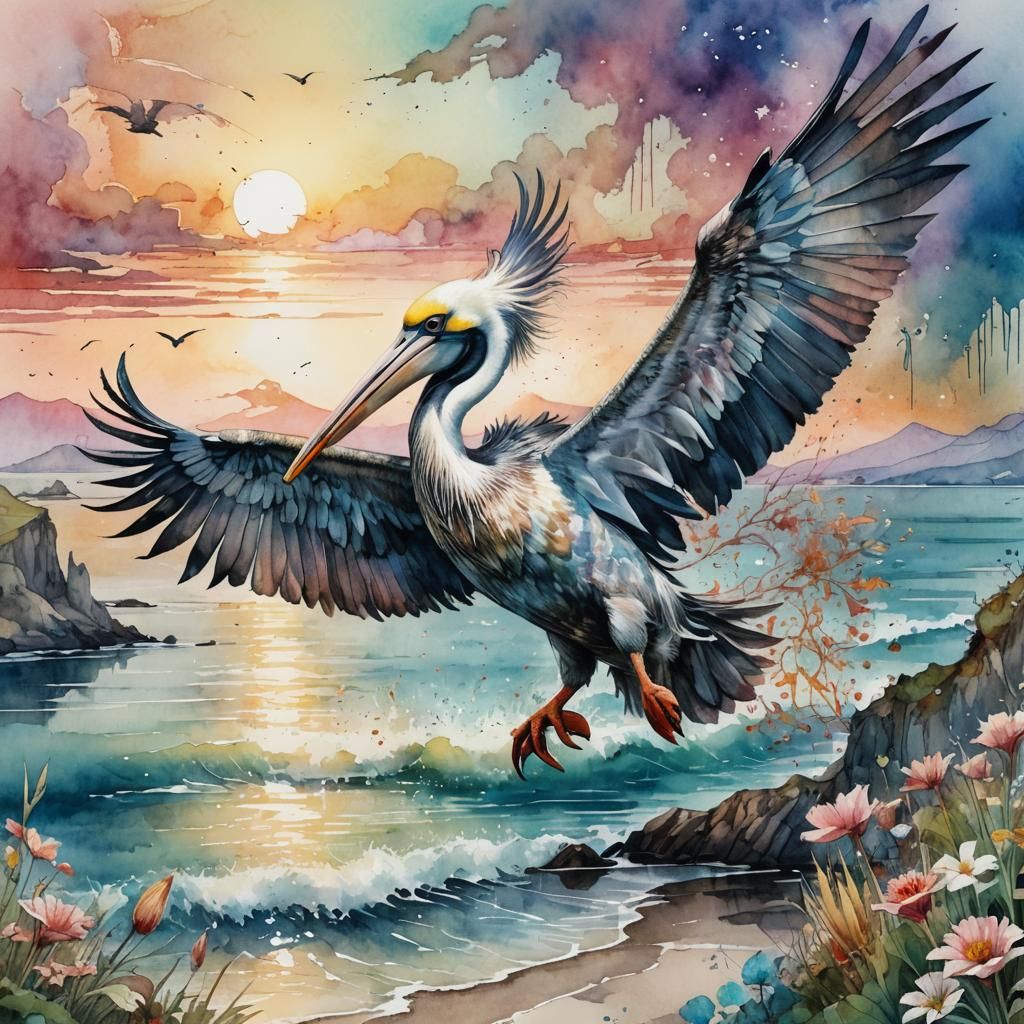 The Pelican Flying Over the Cliff  by @Litnut17