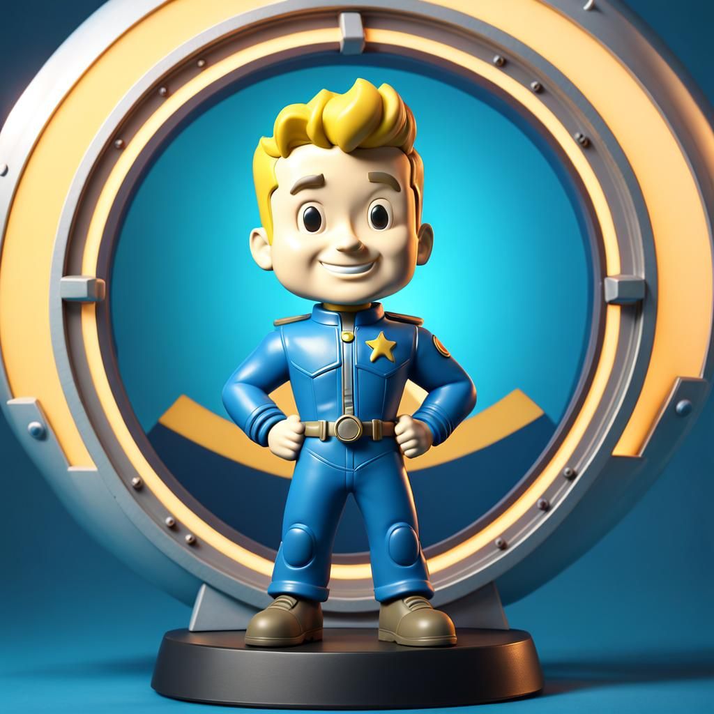 Fallout vault boy bobble head character giving thumbs up retro