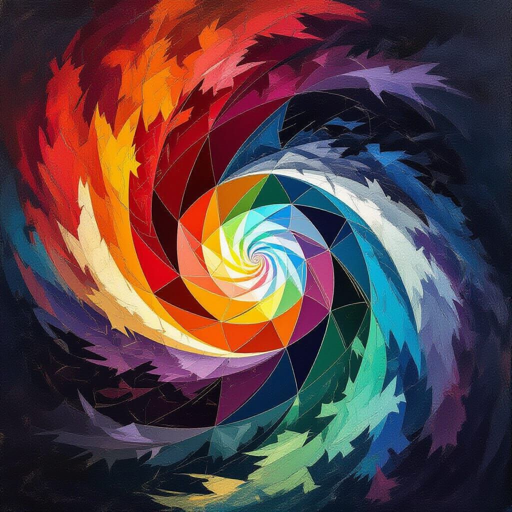 Chaotic Vortex of Swirling Colors in Cubist Style