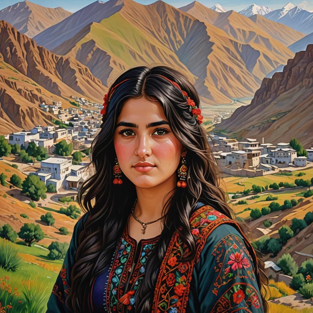 Create an image of a chubby Pashtun girl: She is 20 years ol...