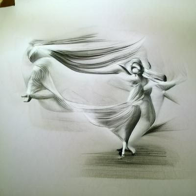 Modern pencil sketch on white paper, dancing zephyr