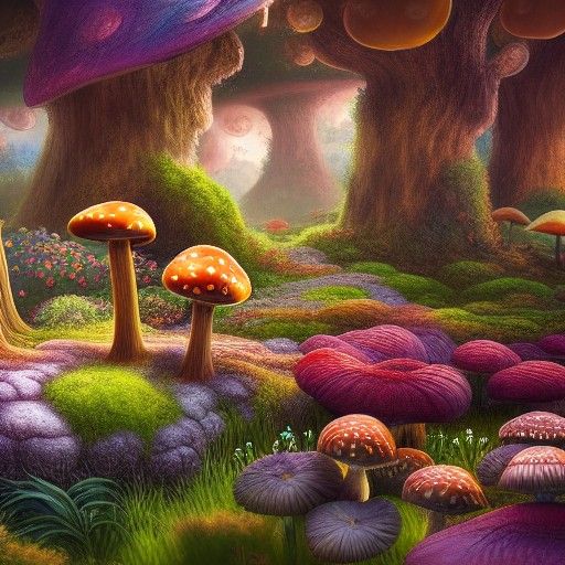 high resolution Mushroom garden - AI Generated Artwork - NightCafe Creator