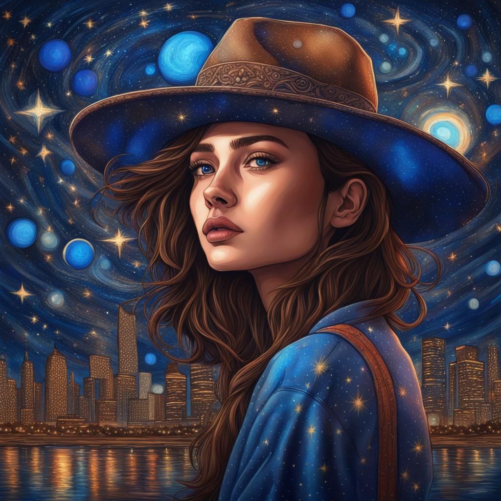 Cosmic Night Portrait in Astral Illustration Style