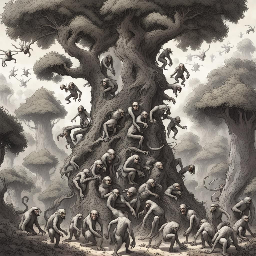 Goblins swarming in tree tops

Fantasy, canopy, monkey-like,...
