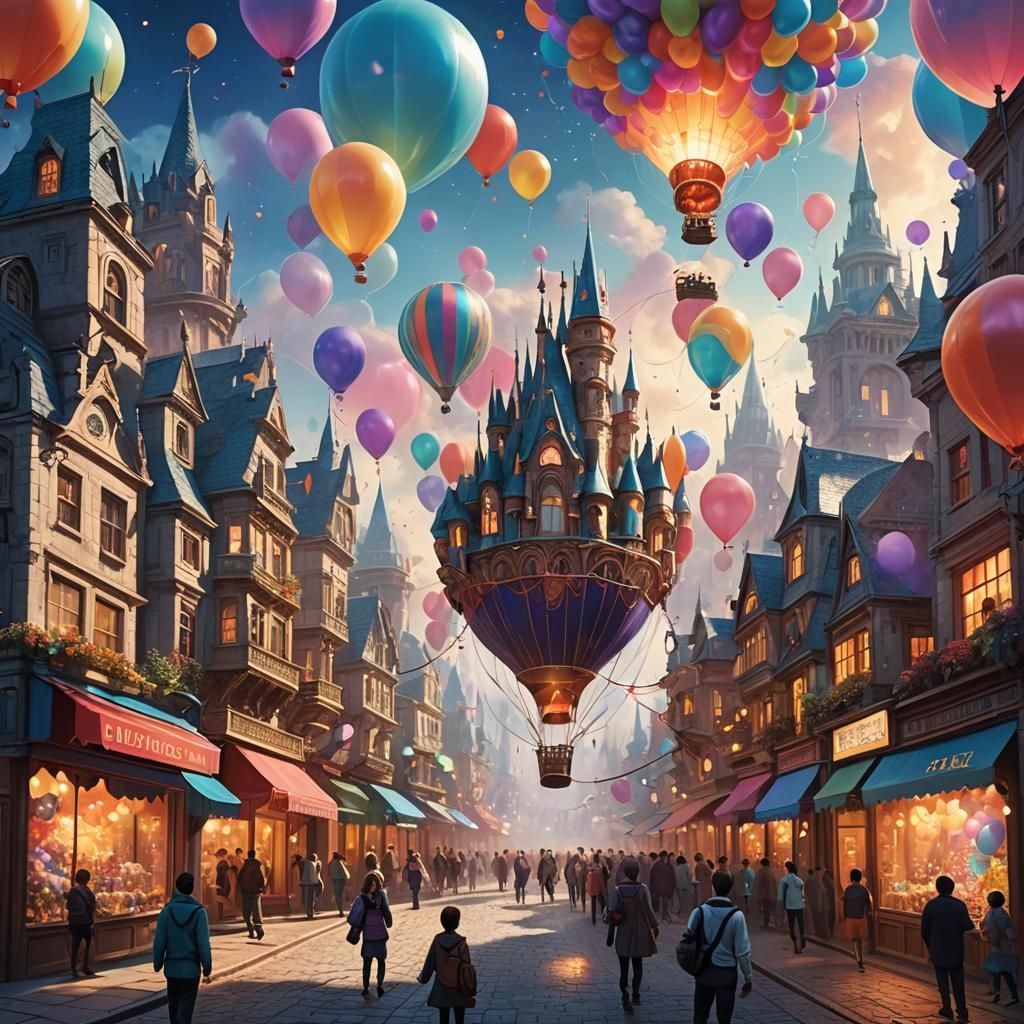 Colorful Balloon Shop in Fantasy City