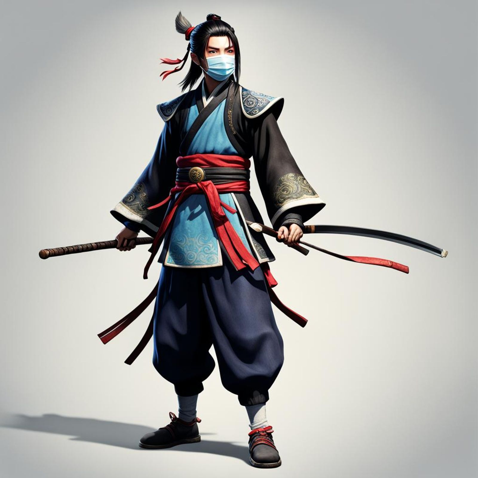 full body shot of a wuxia protagonist with a mask on - AI Generated ...