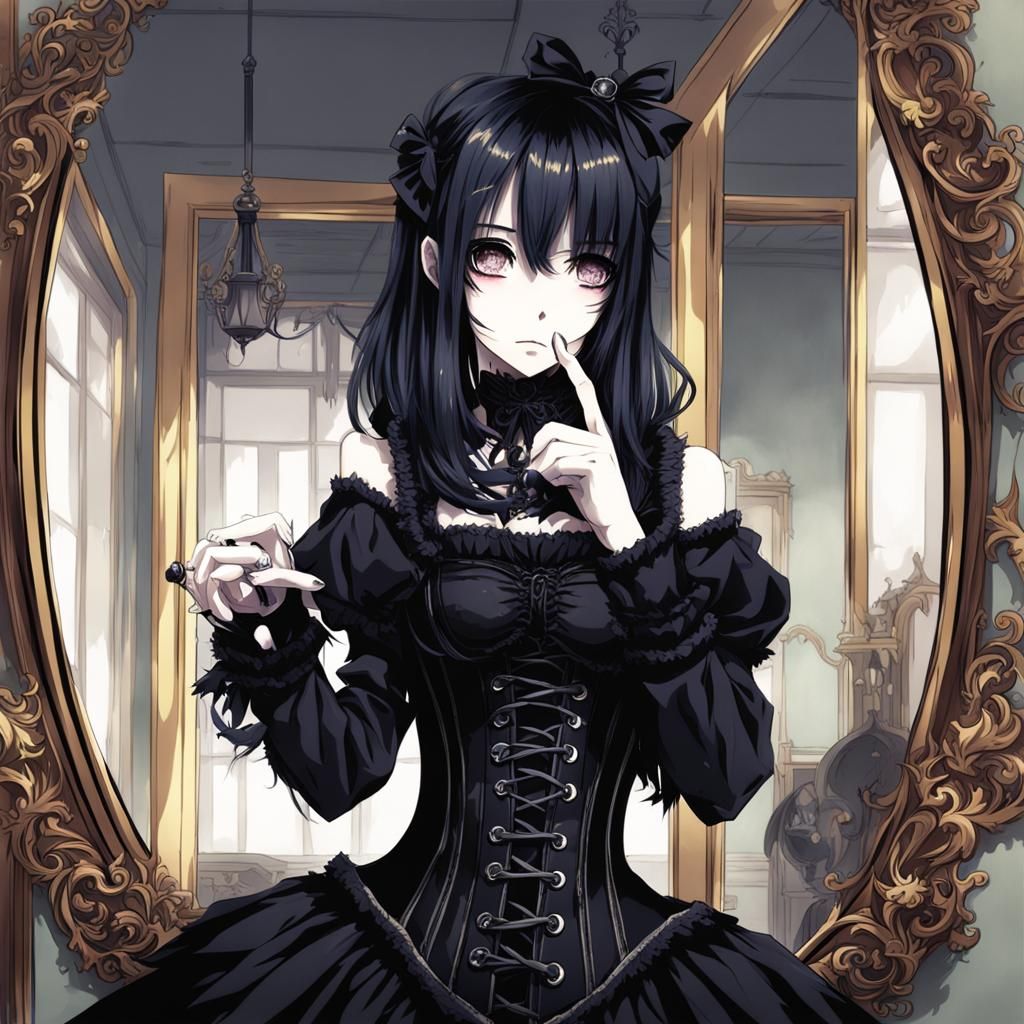 goth girl in corset mirror selfie