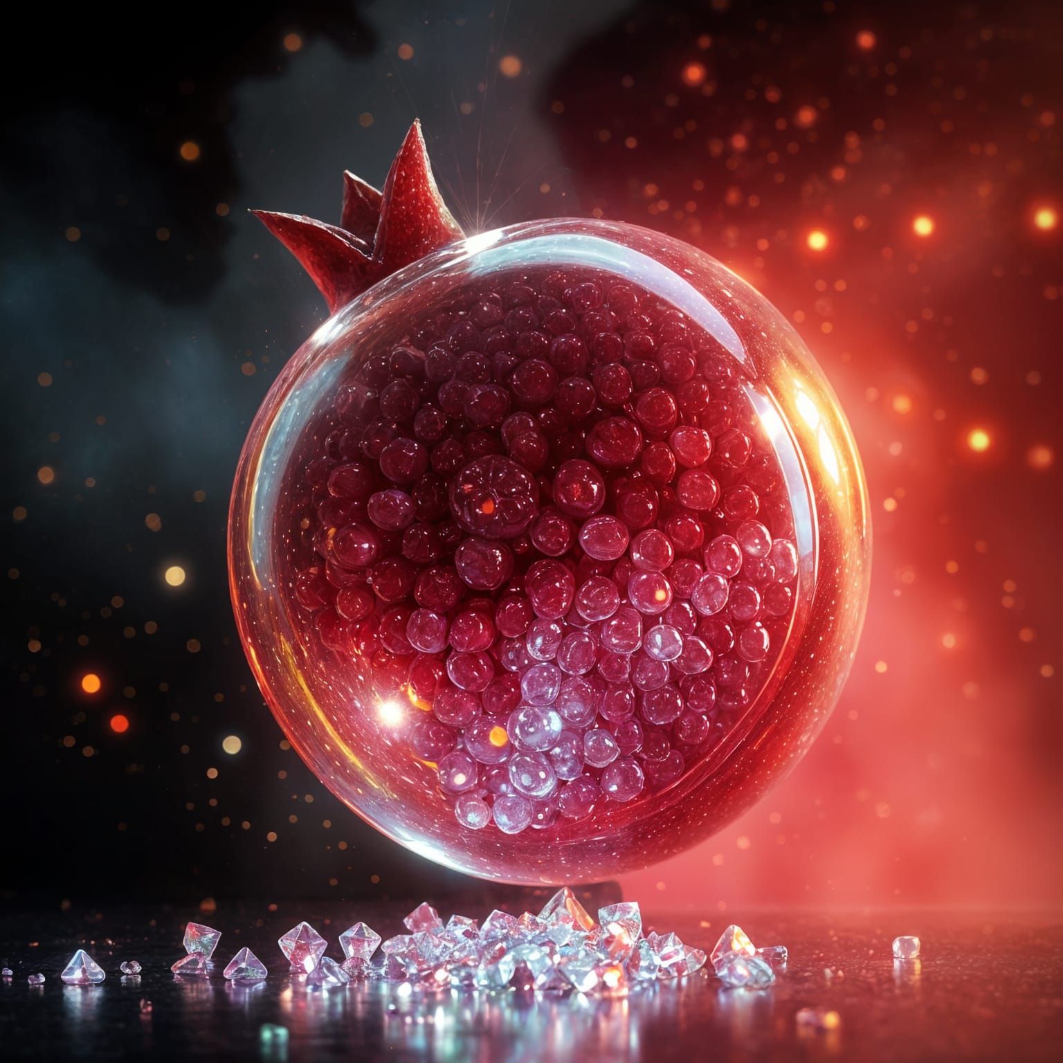 Glass Pomegranate of Diamonds in Neon Disco Haze