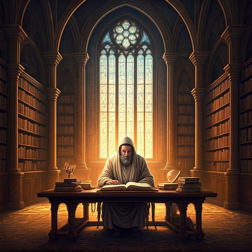 Mystical Library: Torah Study in Digital Art Style