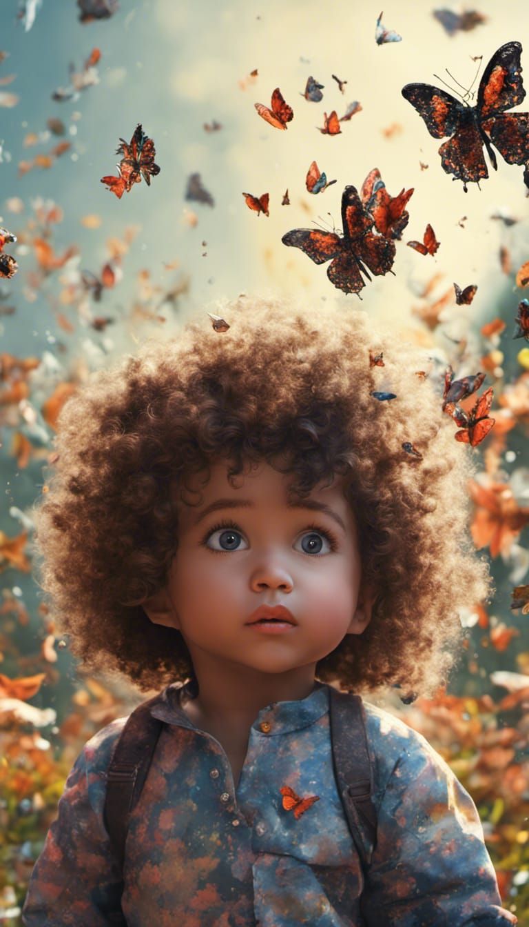An adorable toddler with curly hair has their eyes crossed l...