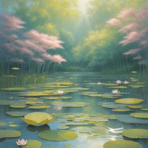 Dreamlike Girl on Lotus Leaf: Watercolor Painting