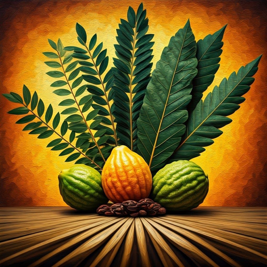 Sukkot: Four Species in Folk Art Style
