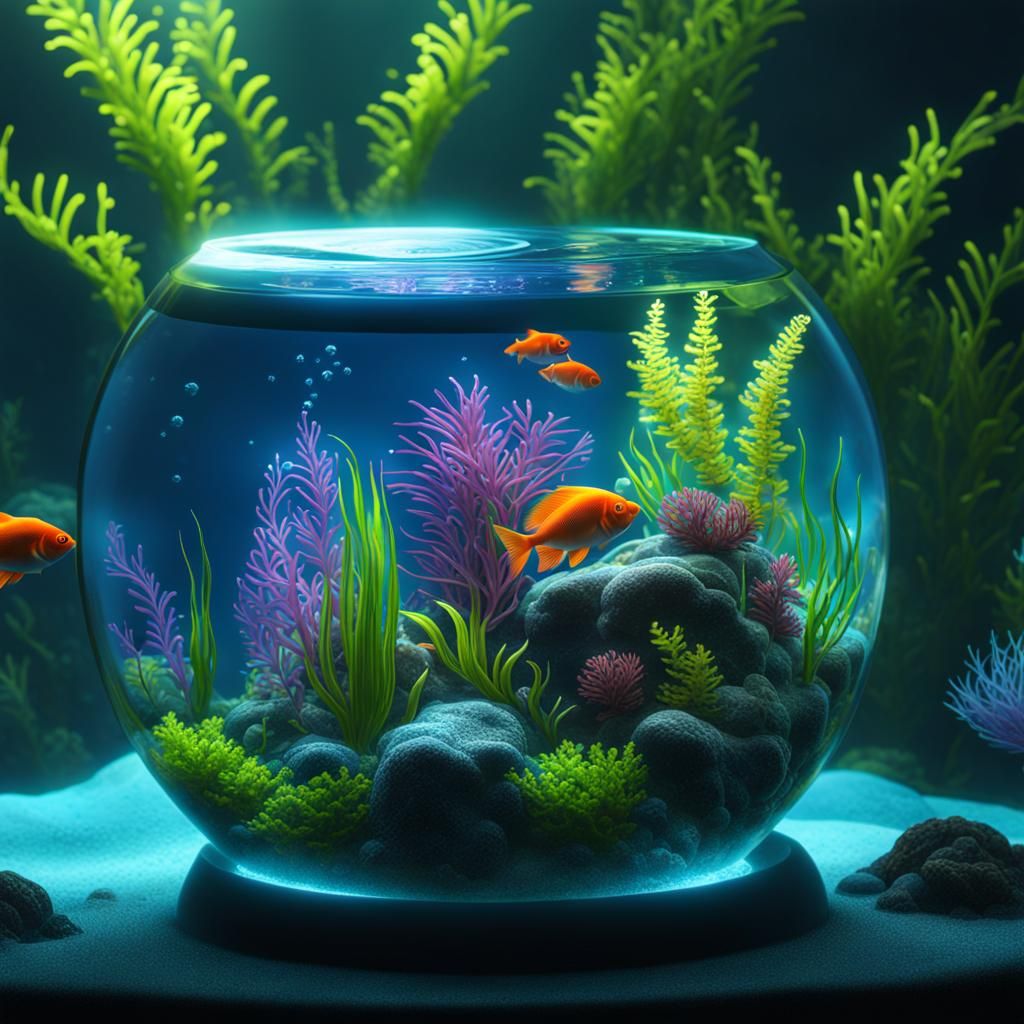 ‎an aquarium with fish, seaweed, plants, fish of different colors ...