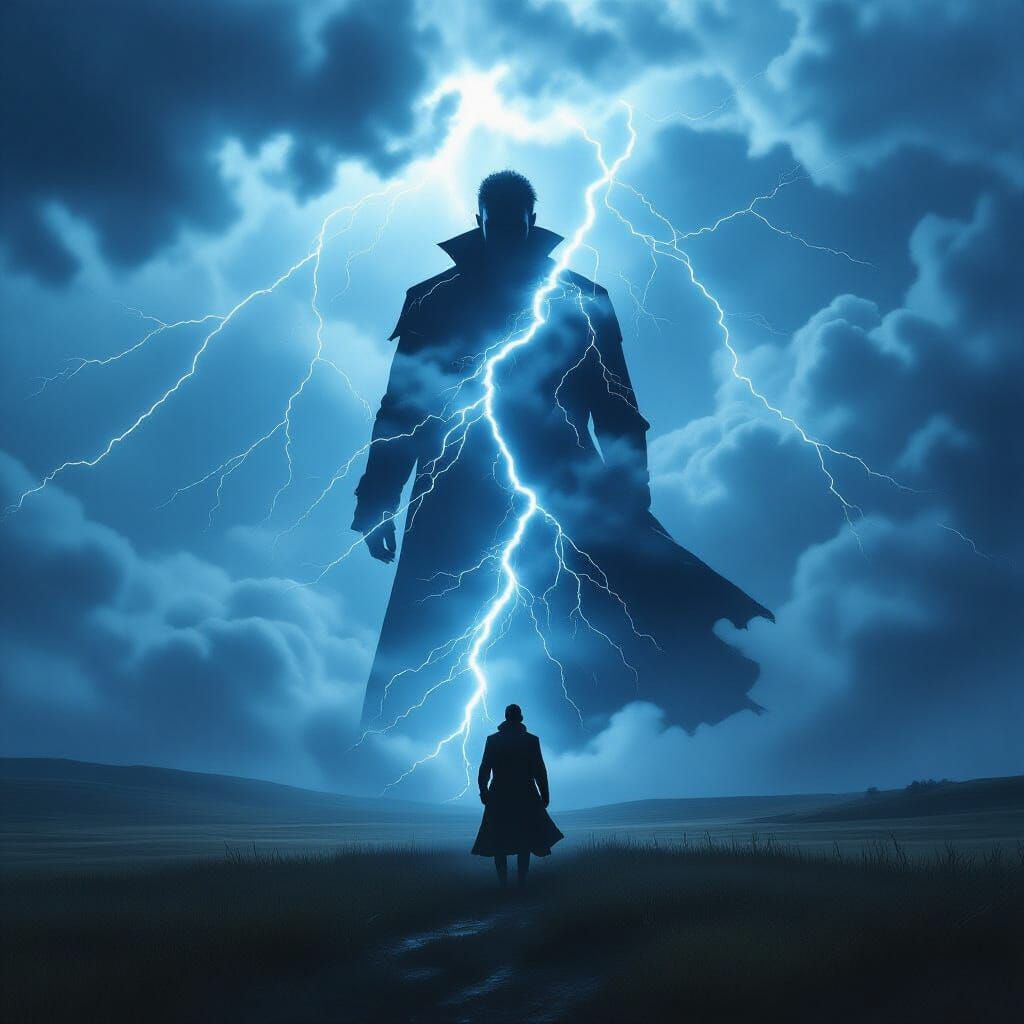 Figure in Storm with Double Exposure, in Romantic Style