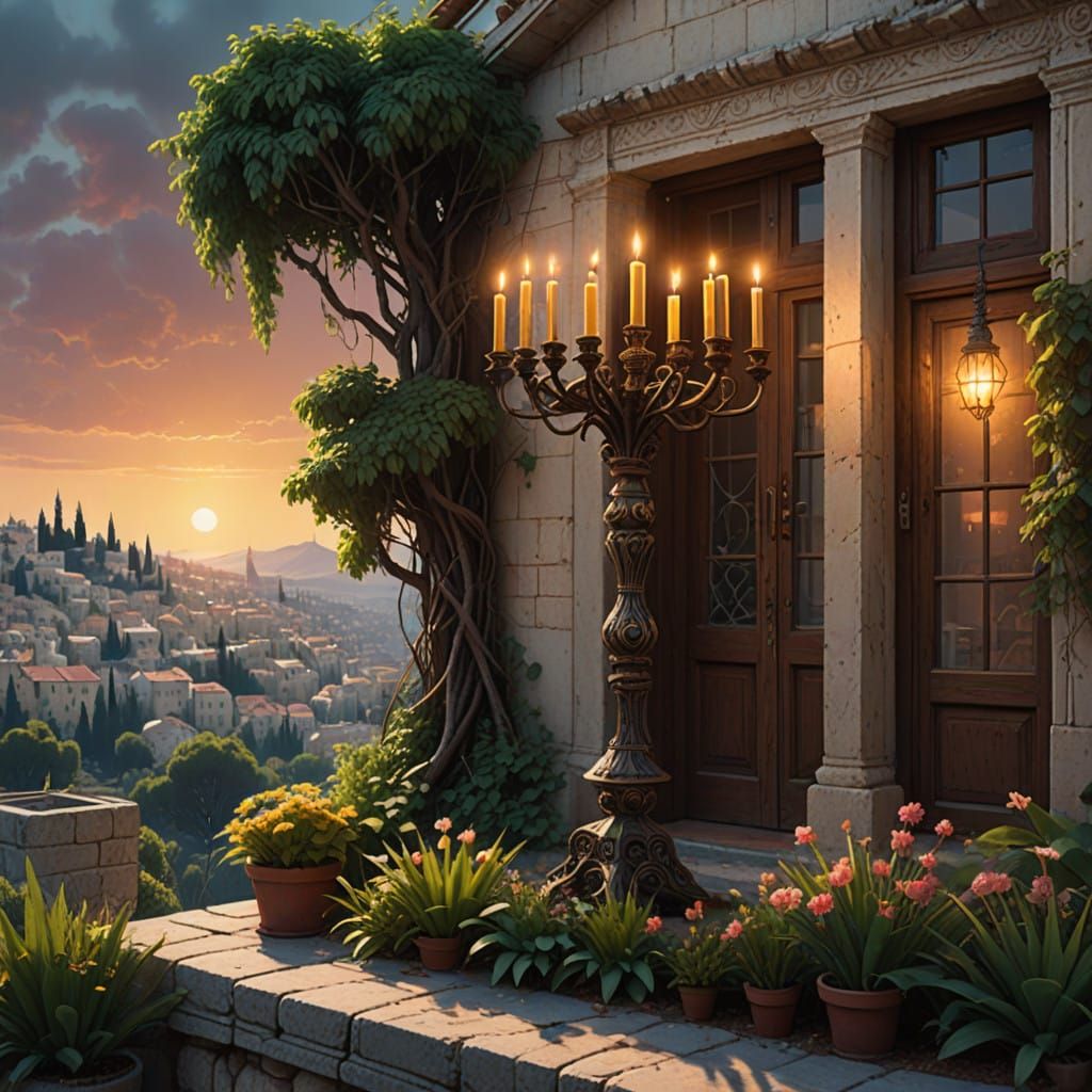 Hanukkah Menorah in Jerusalem's Yemin Moshe Neighborhood