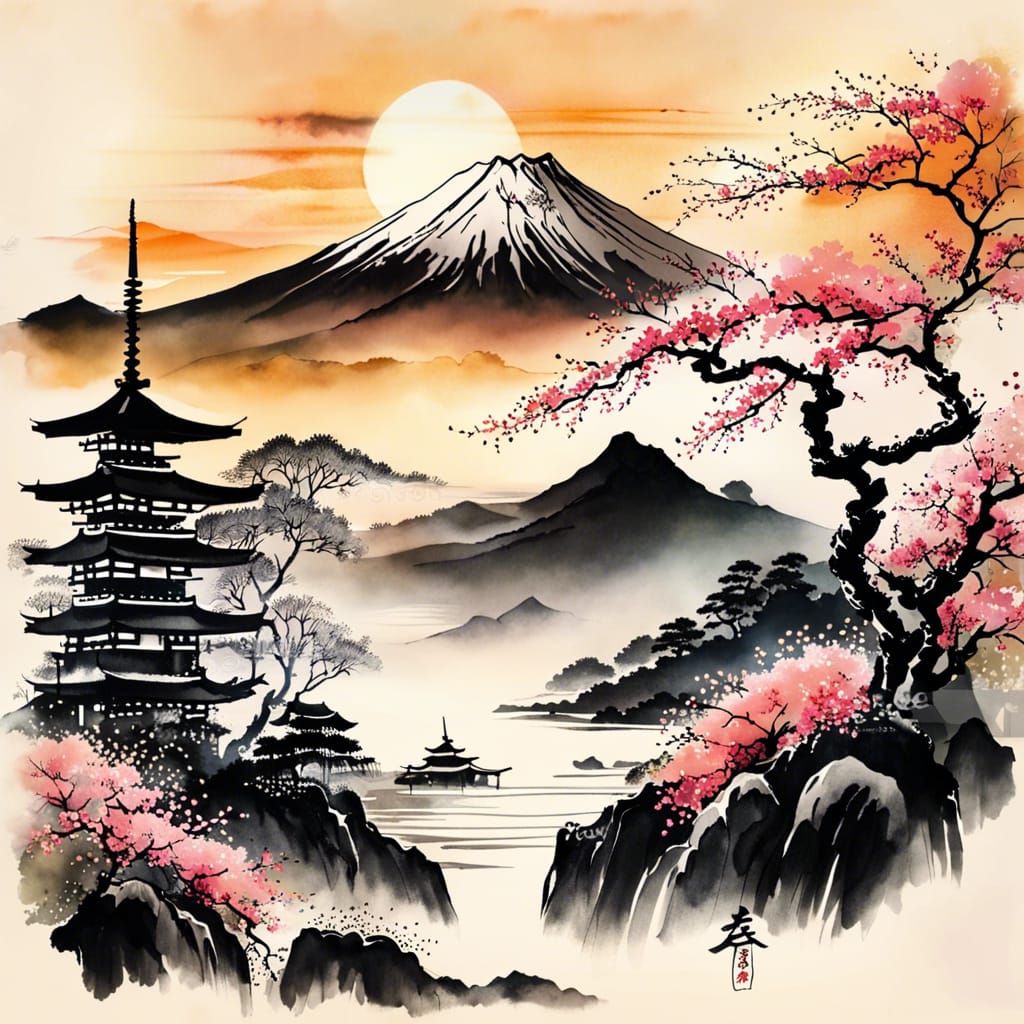 Traditional Japanese sumi-e painting  by @Gokiburi