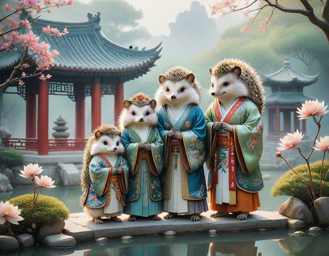 The Hedgehog Family in China  by @Sasha