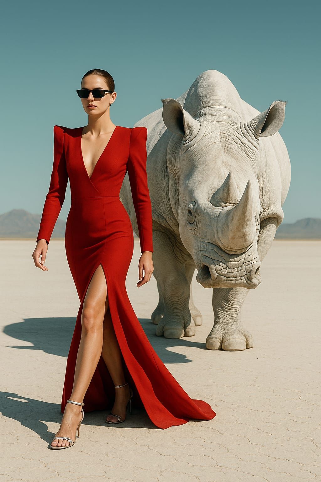 Sandra and her pet rhino
