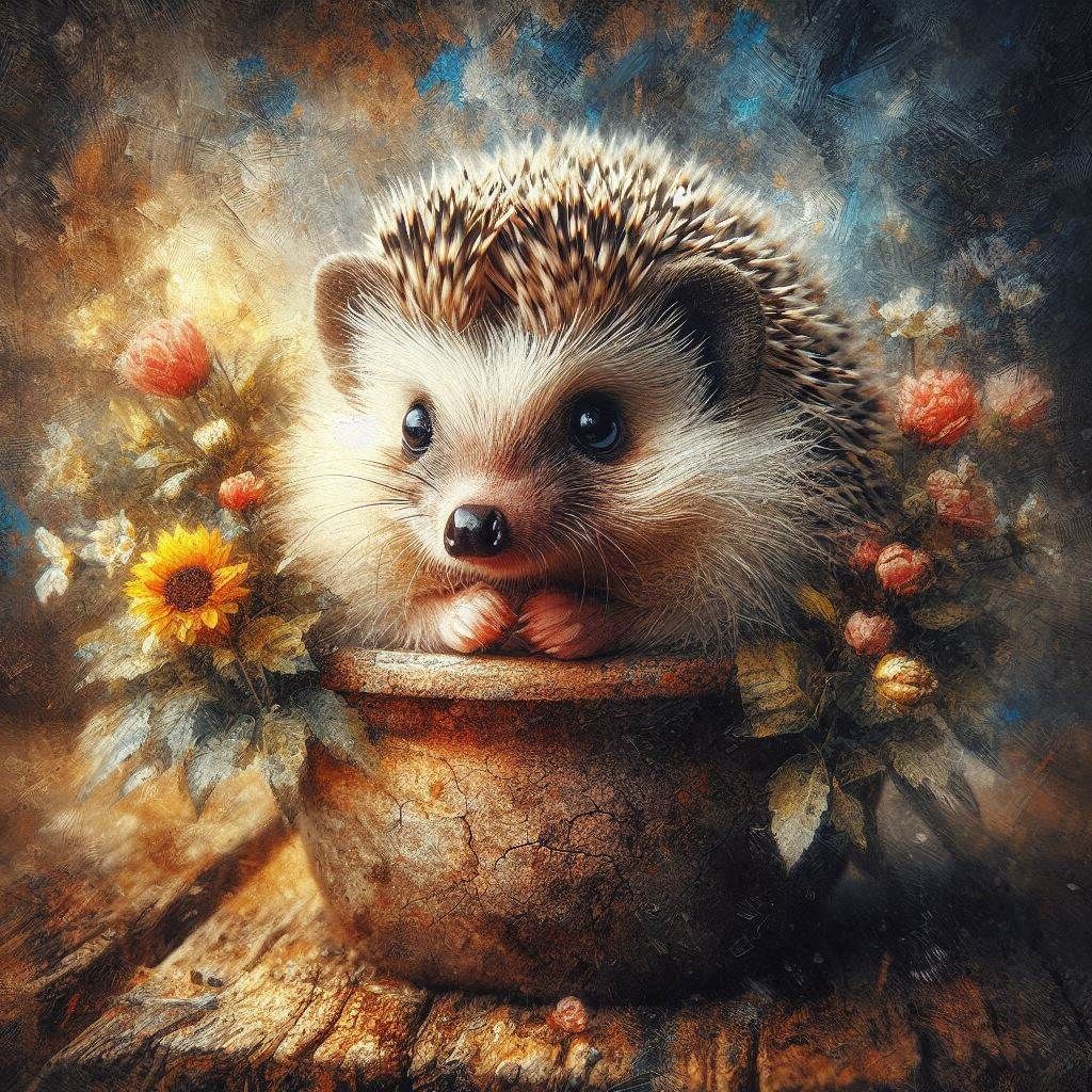 Hedgehog in flower pot