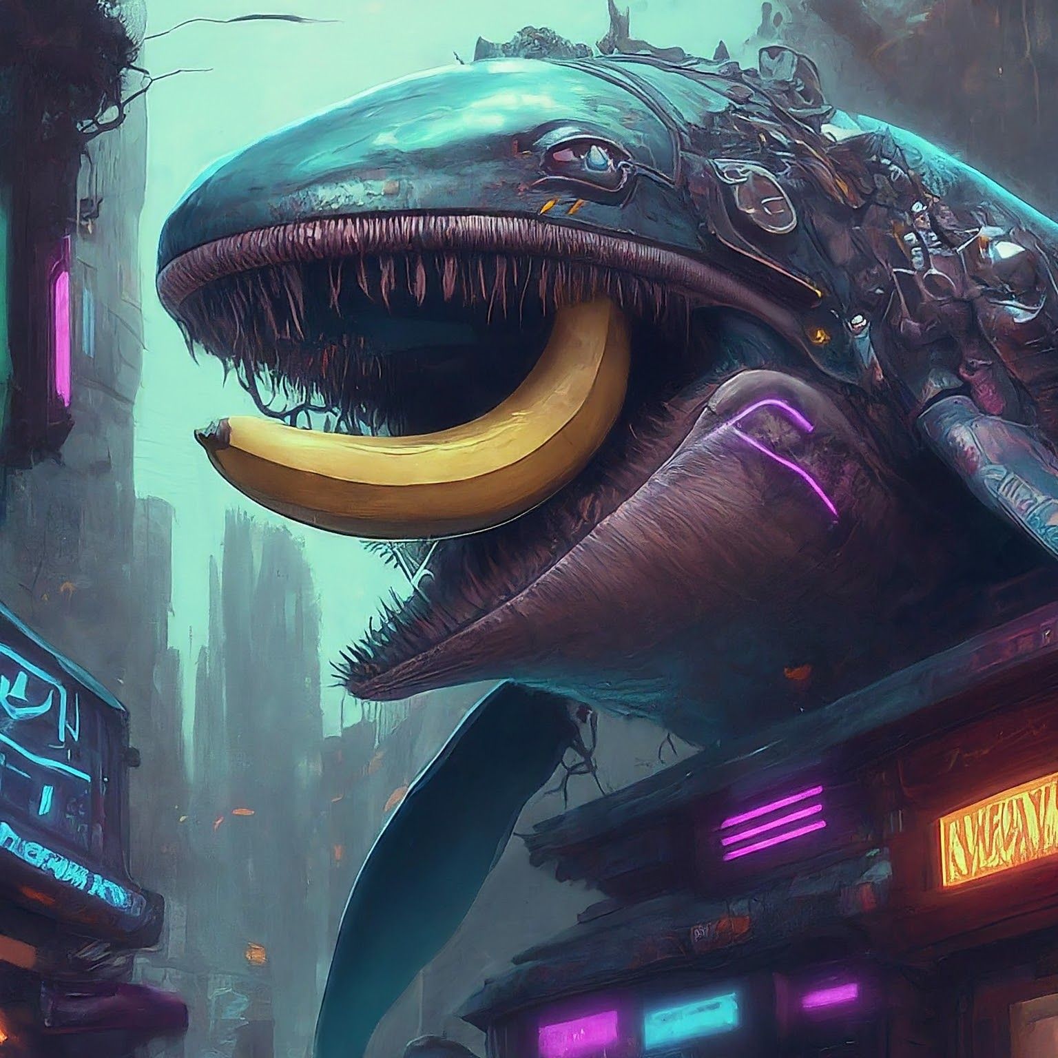 cyberpunk whale devouring electronic banana - AI Generated Artwork ...