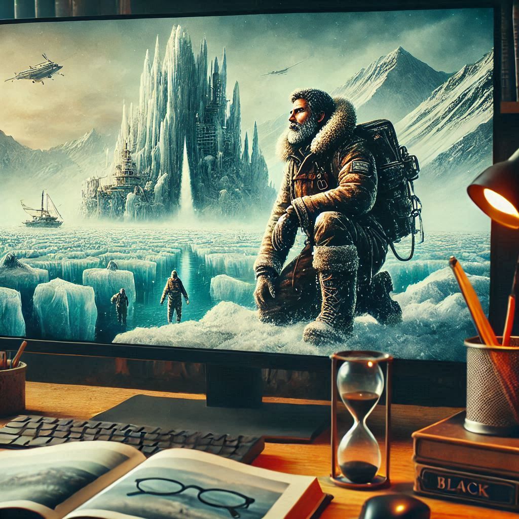 A hunter tracking a mythical beast through the tundra