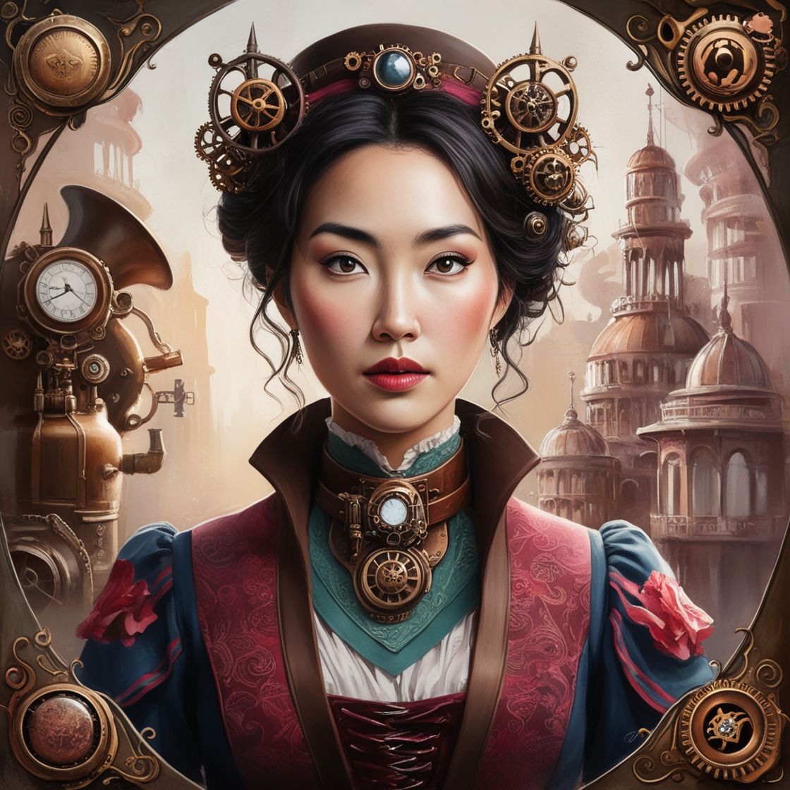 Steampunk Asian Woman in a Steampunk World