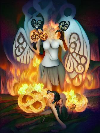 The Burning of Ambellina's Wings, Keywork digital illustrati...