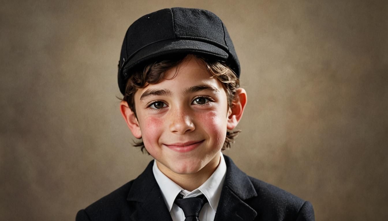Smiling Orthodox Jewish Boy Portrait in Studio Lighting