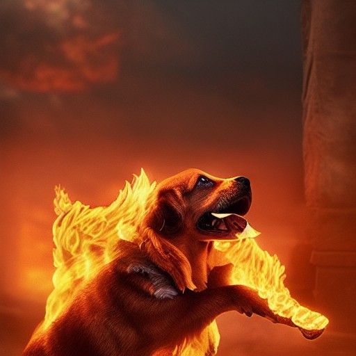 Dog on fire AI Generated Artwork NightCafe Creator