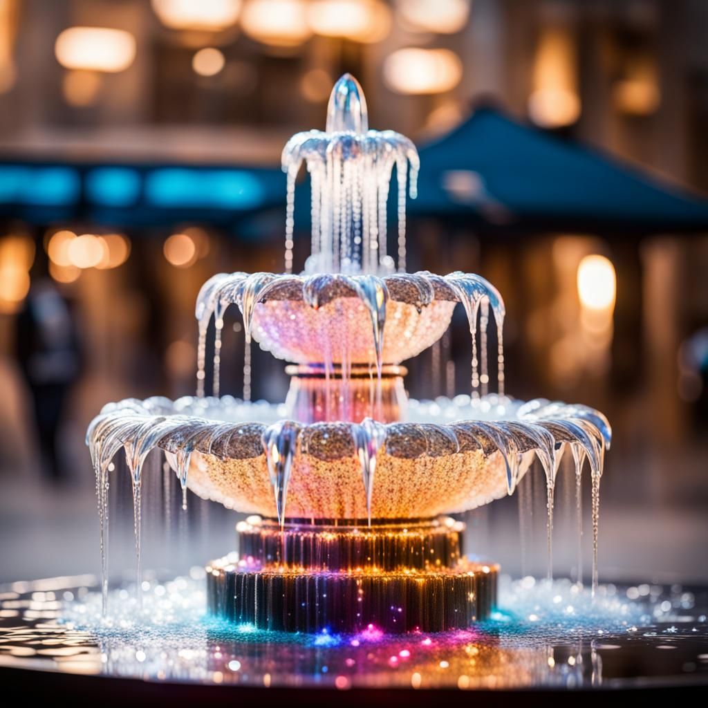 a magnificent magical crystal water fountain made from cryst...