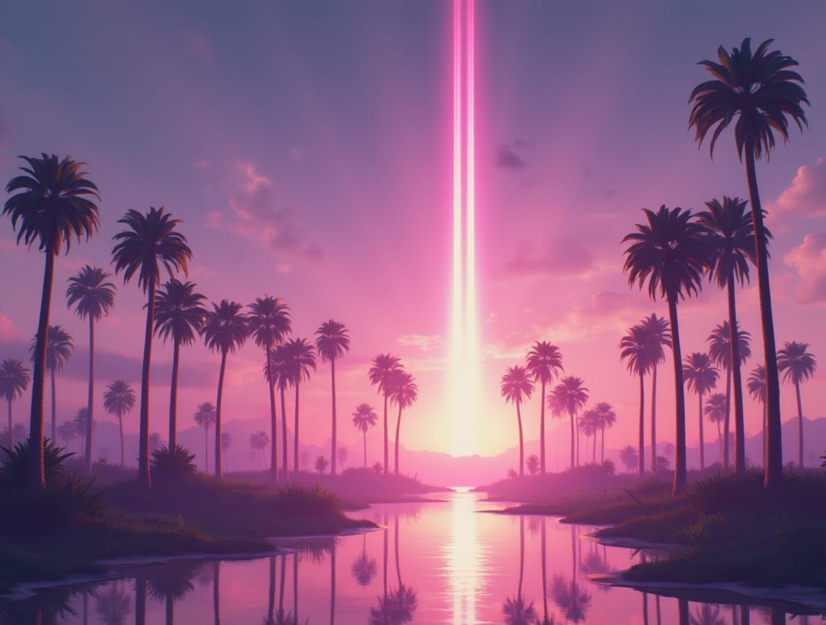 Pink light in the sky