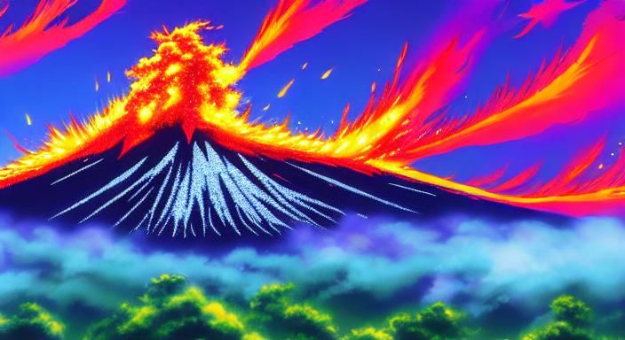 volcanic eruption Made of Smoke That Sparkle