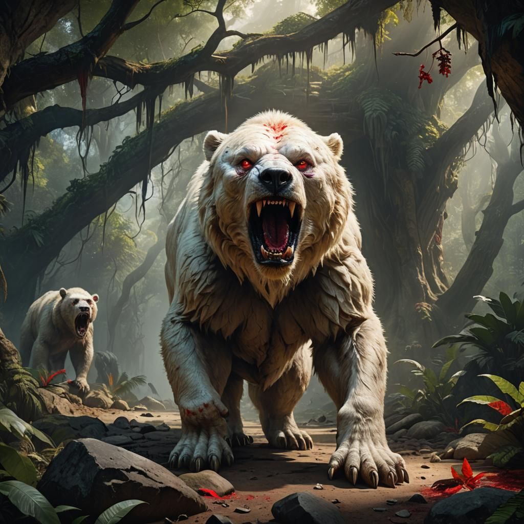 Hyperrealistic Albino South American giant short-faced bear,...