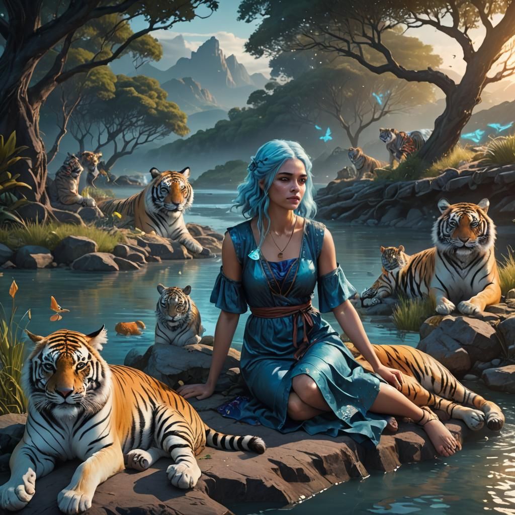 A girl with light blue hair and ocean blue eyes. She is wear...