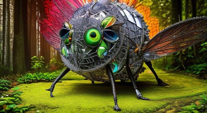 Full-body macro shot of bug with big eyes, by bordalo II, En...