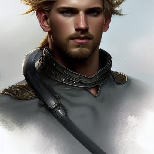Fantasy Male Paladin Soldier with short wavy blond hair and ...