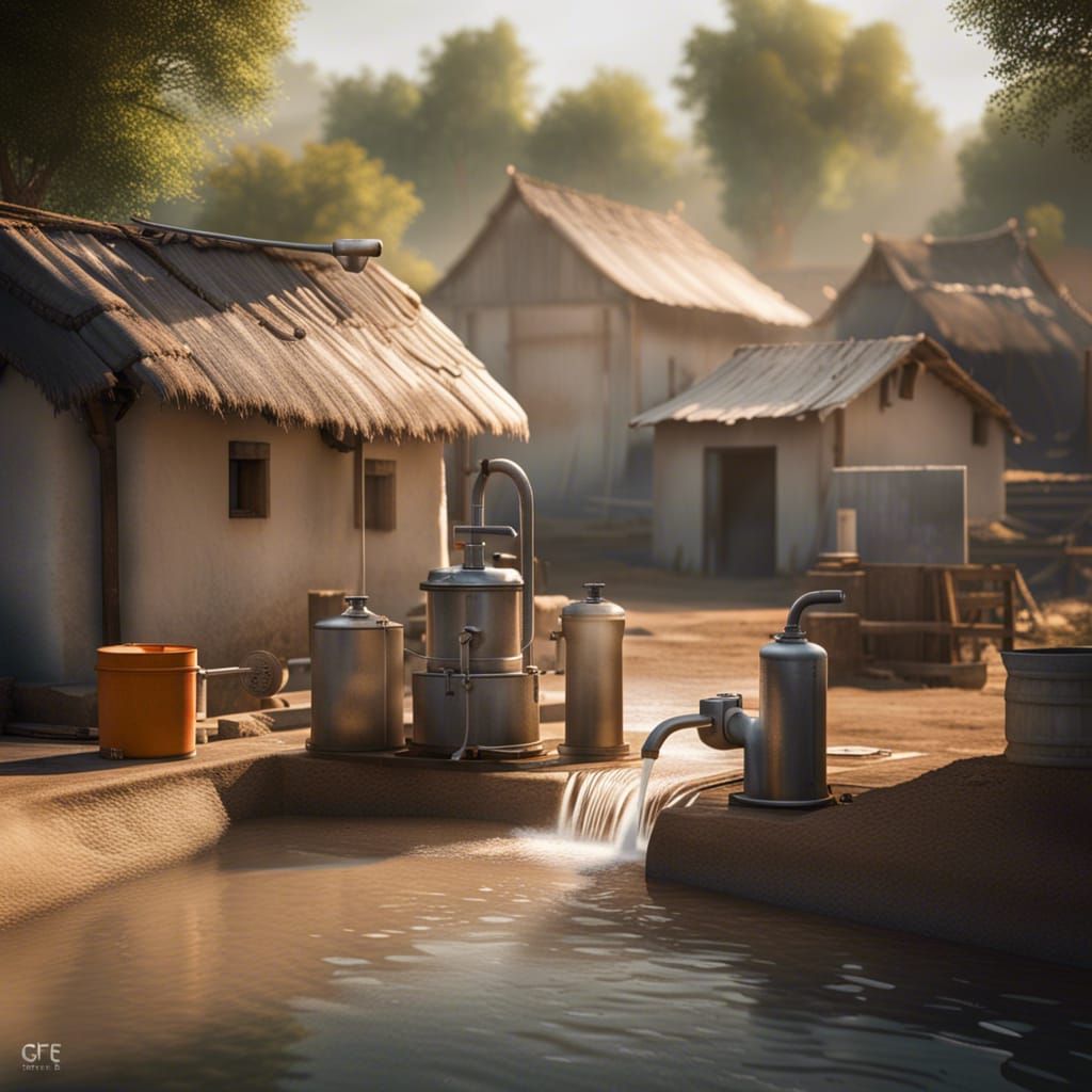 Pumping water in a village, octane processing, unreal engine...